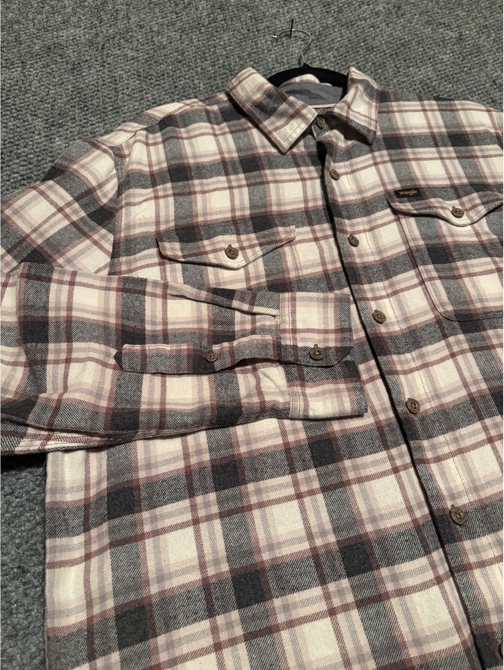 Wrangler White Brown Plaid Flannel Men's Large Long Sleeve Button Up Shirt